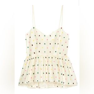 Peplum Embroidered Pom Pom Top